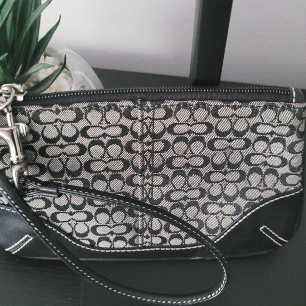 Coach Black and Gray Signature Wristlet - Picture 3 of 5